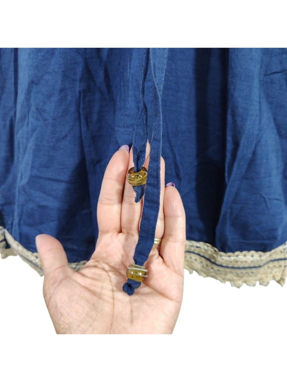 Mud Pie Blue Babydoll Top Boho Women Size S Plunge V-neck Sleeveless Tie Waist - Picture 4 of 9